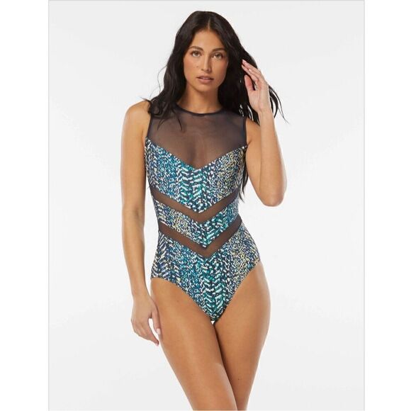 Vince Camuto High Neck One Piece Swimsuit - Abstract Animal - Picture 1 of 6